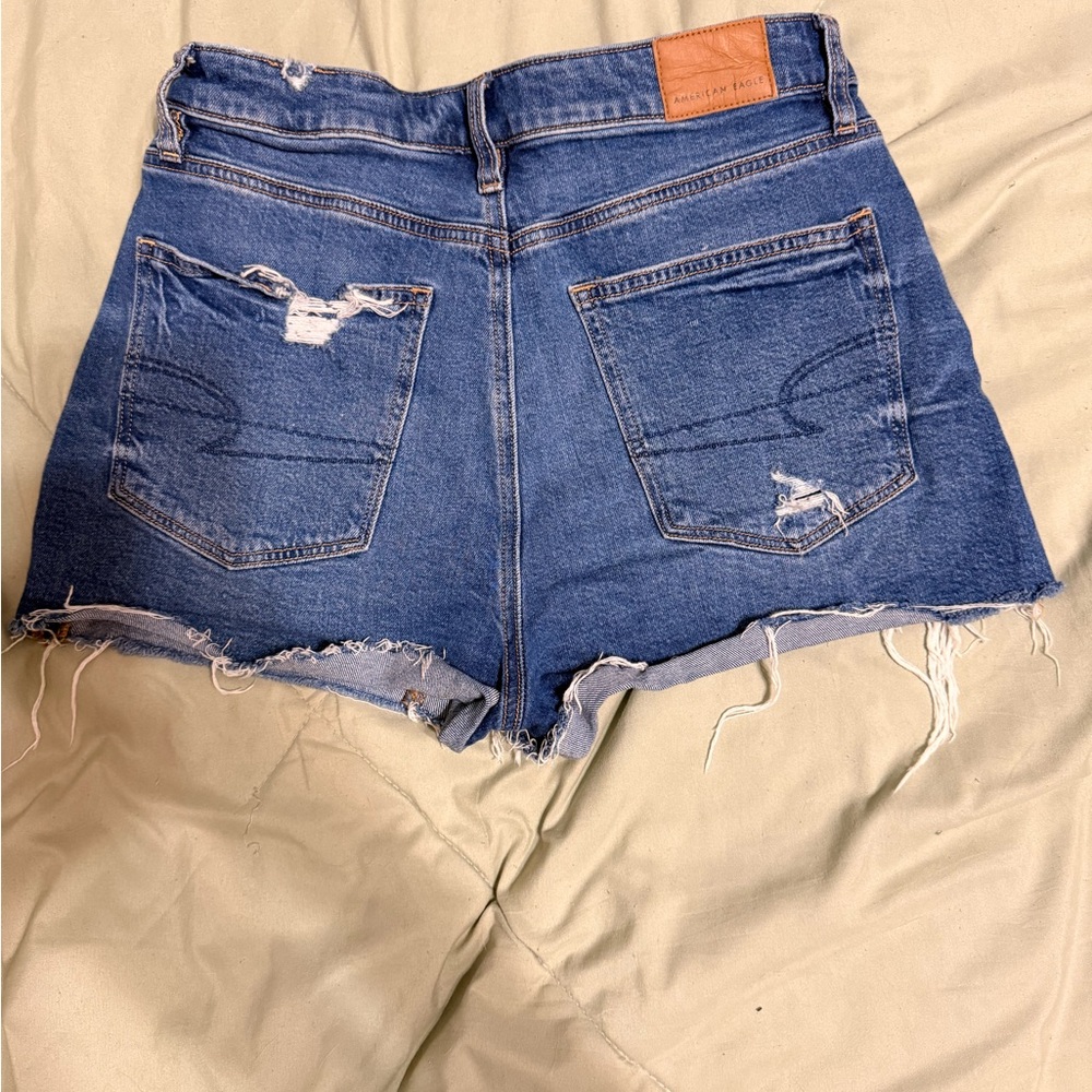 American Eagle Outfitters Distressed High-Rise Denim Shorts - Blue